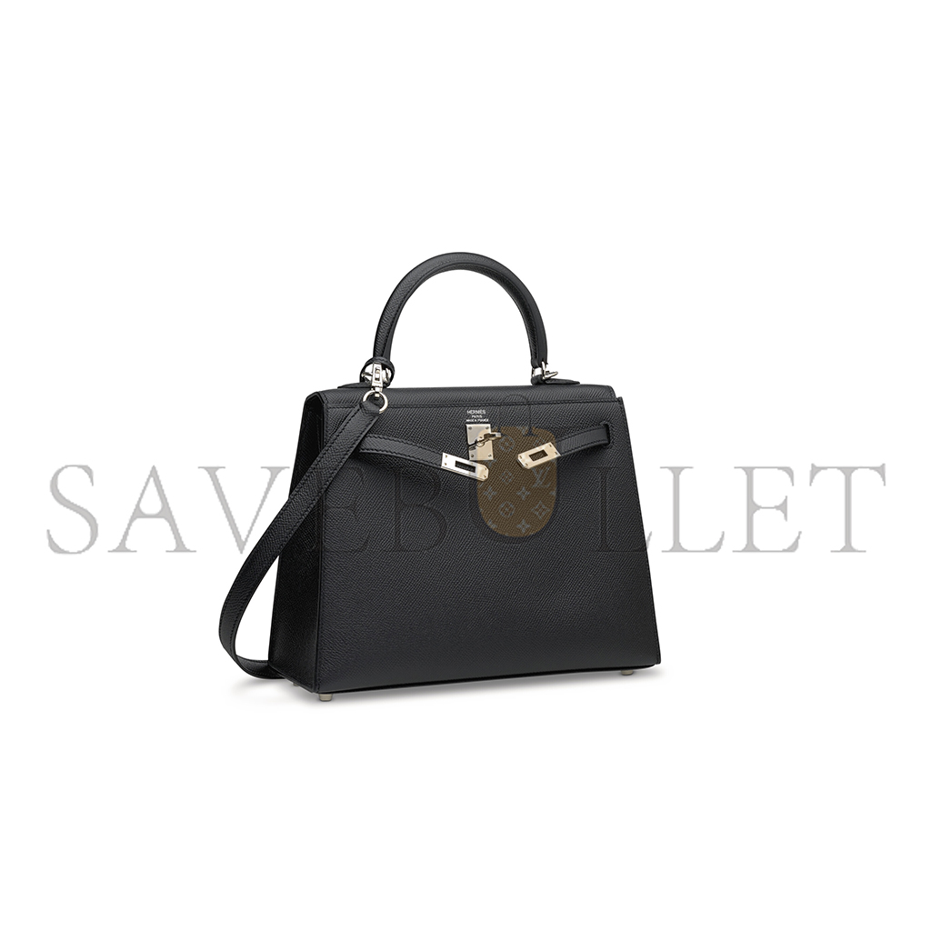 HERMÈS MASTER A BLACK EPSOM LEATHER SELLIER KELLY 25 WITH PALLADIUM HARDWARE (25*17*7cm)